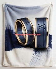 Luxury Blue Gold LV Ring Flannel Sofa Throw Blanket 483